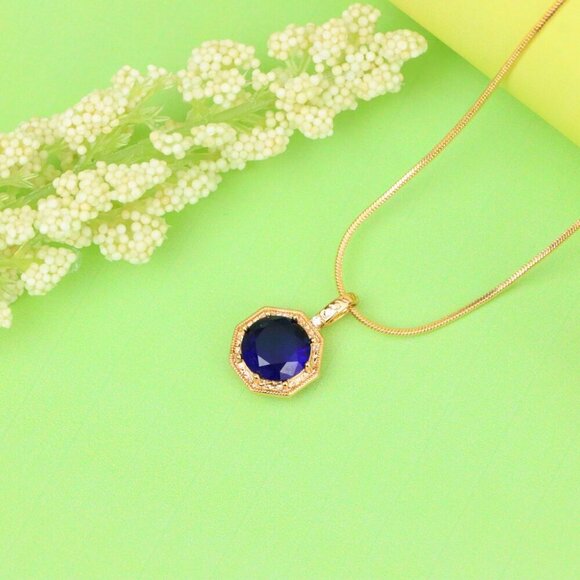 "Royal Purple Gemstone Pendant in Gold Octagon Frame, XPPT1390 - Picture 12 of 13